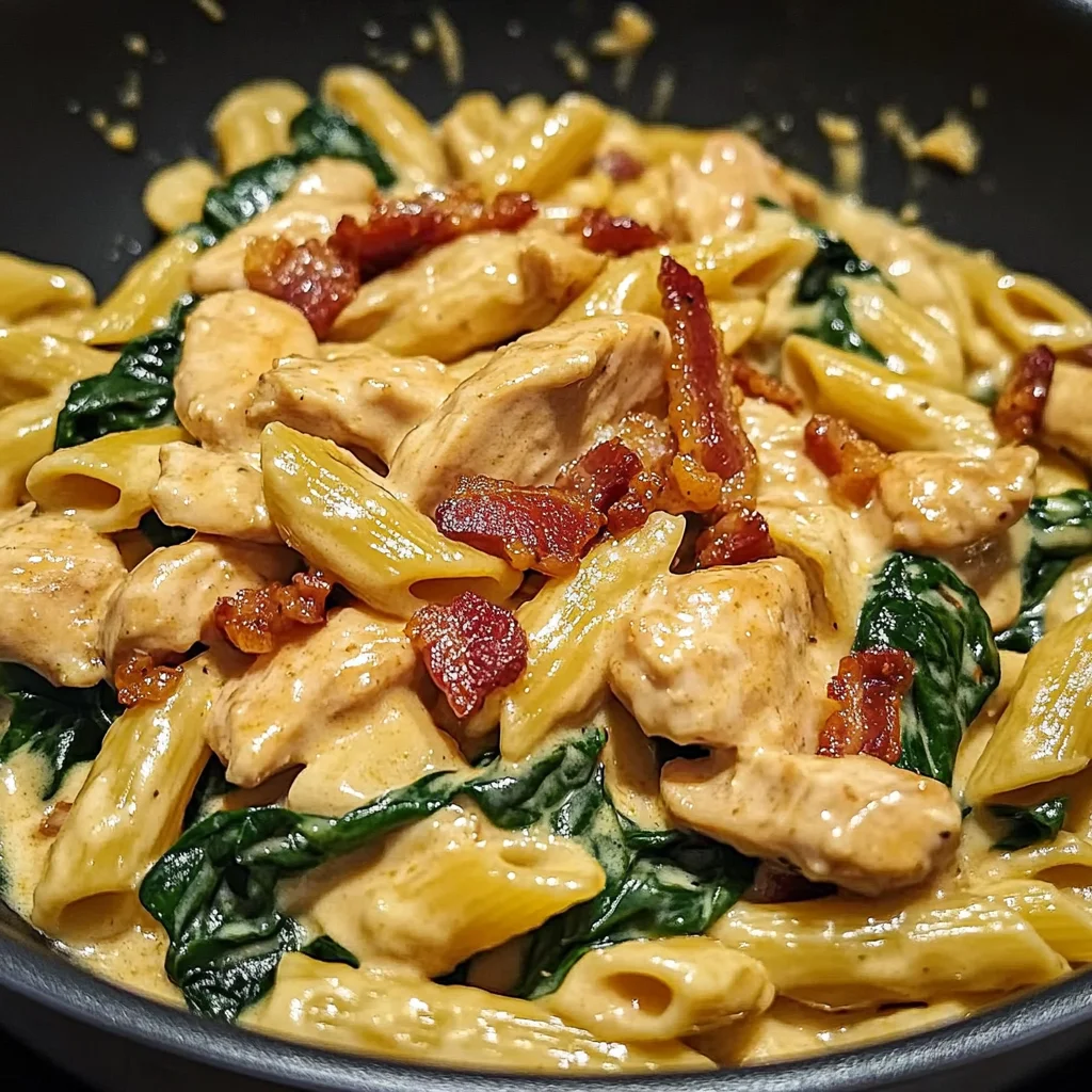 Zesty Honey BBQ Chicken Pasta with Creamy Bacon & Spinach