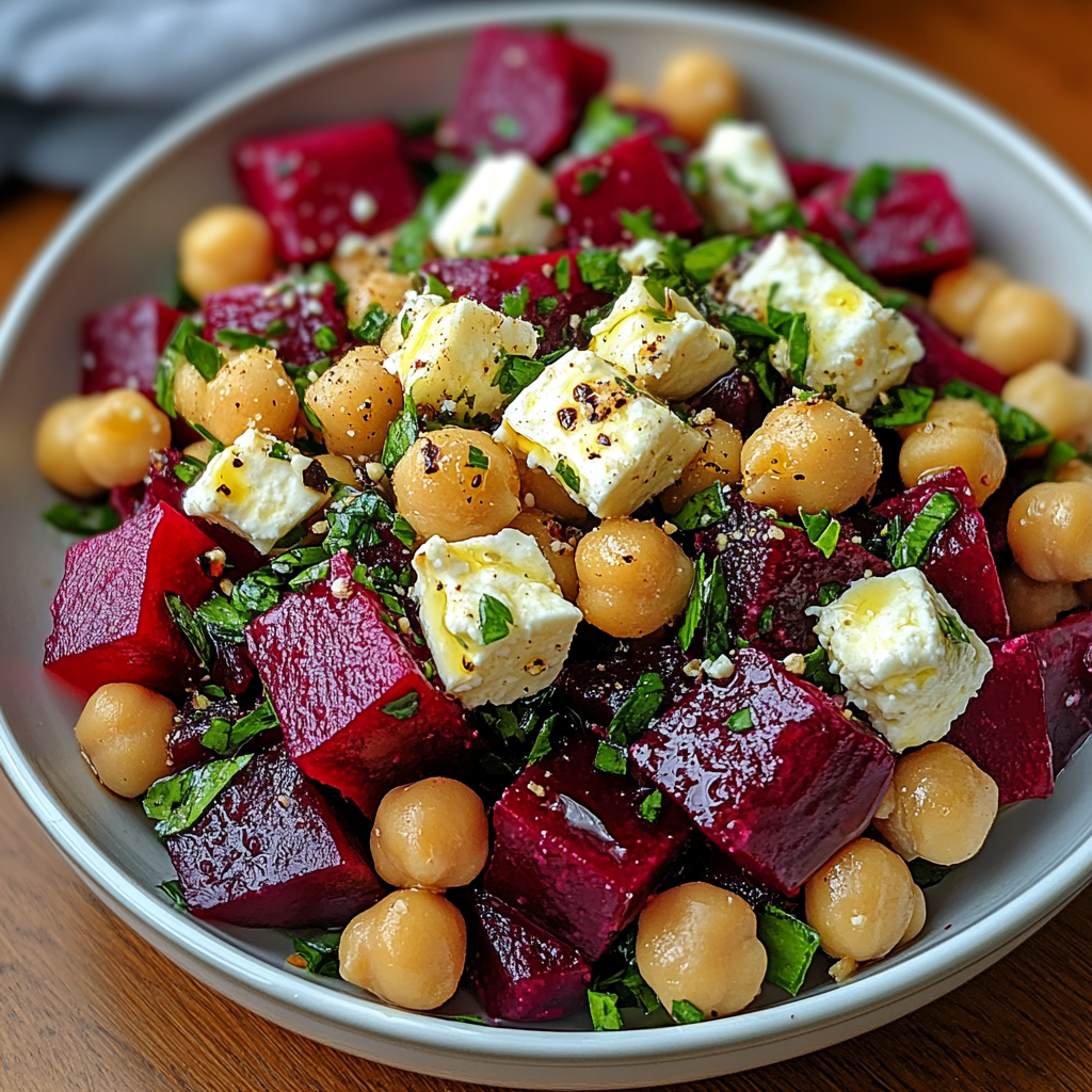Chickpea Beet Feta Salad with Lemon-Garlic Vinaigrette – A Vibrant & Flavorful Delight