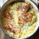 Creamed Corn Orzo with Salmon
