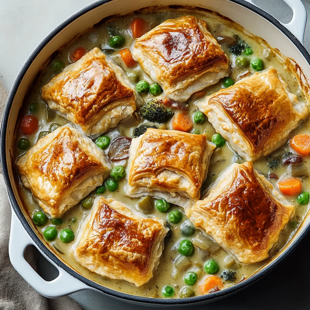 Creamy Vegetable Pot Pie with Puff Pastry Crust