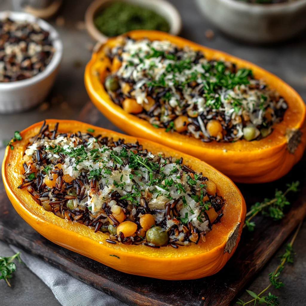 Stuffed Butternut Squash with Wild Rice