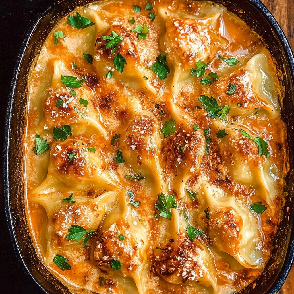One Pan Baked Dumplings