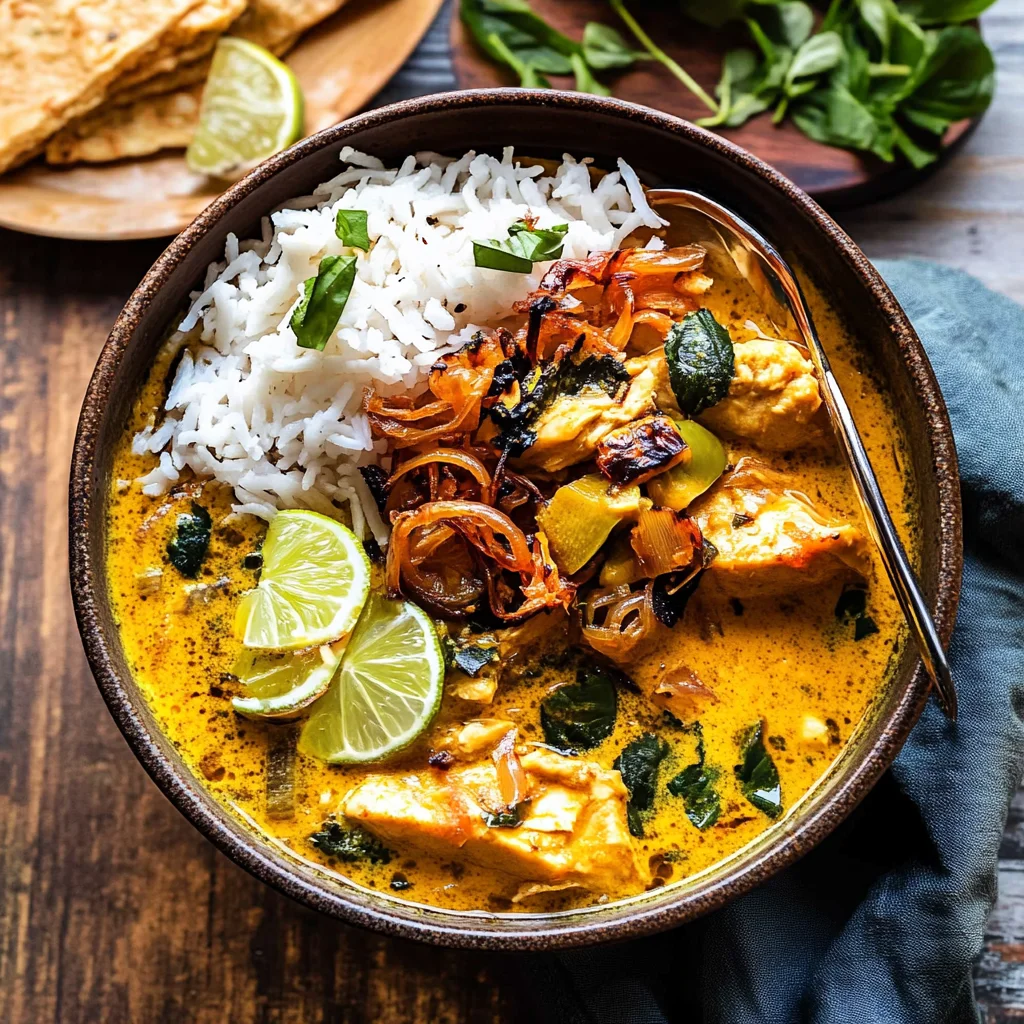 Crockpot Coconut Chicken Curry with Crispy Shallot Basil Oil