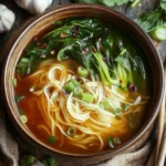 Healing Ginger Garlic Broth with Rice Noodles and Bok Choy