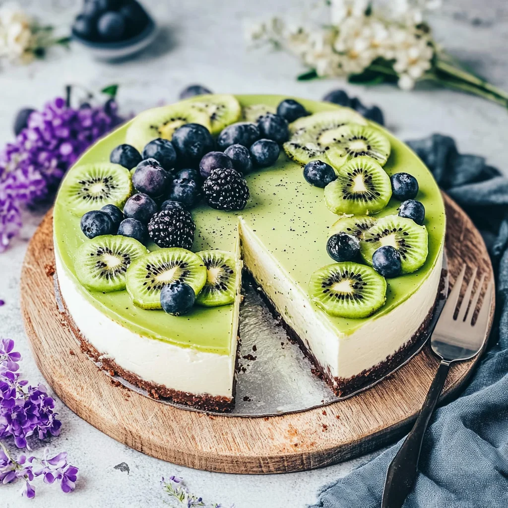 No Bake Kiwi Cheesecake - Veganer Käsekuchen ohne Backen