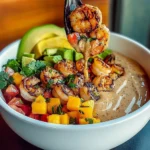 Shrimp and Avocado Bowls with Mango Salsa & Lime-Chili Sauce