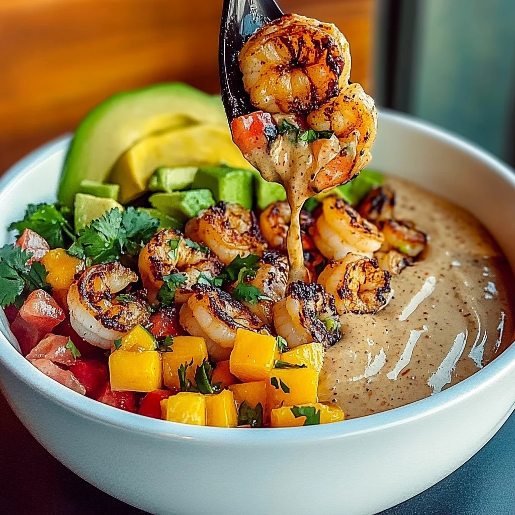 Shrimp and Avocado Bowls with Mango Salsa & Lime-Chili Sauce