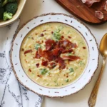 Broccoli Cheddar Orzo Soup with Crispy Prosciutto