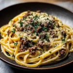 Creamy Parmesan Beef Linguine with Garlic Butter Sauce