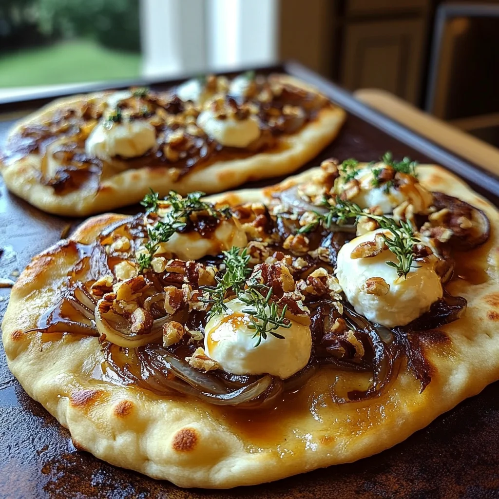 Crispy Naan Flatbread with Caramelized Onions, Brie & Maple Walnuts