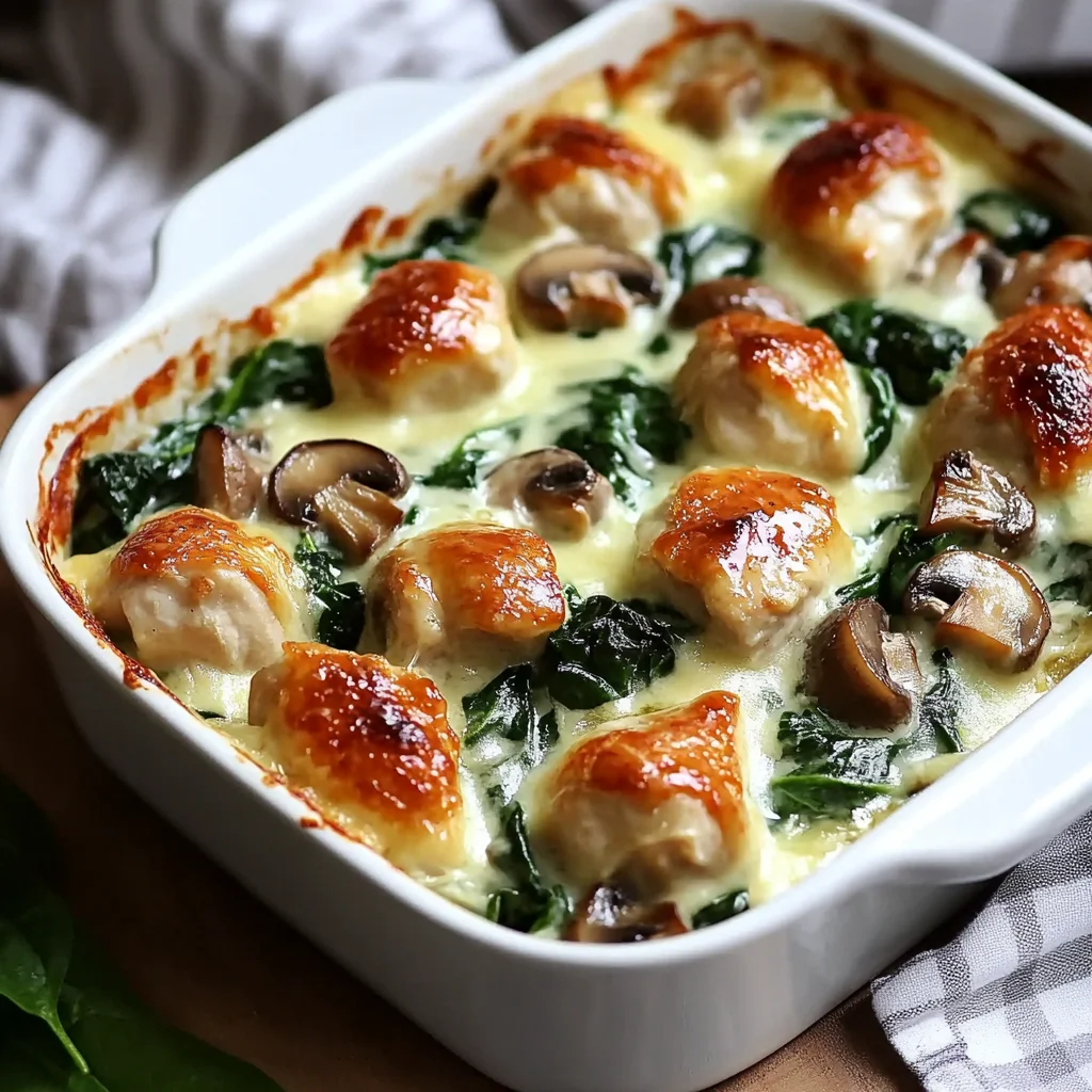 Savory Chicken Spinach and Mushroom Low-Carb Casserole Delight