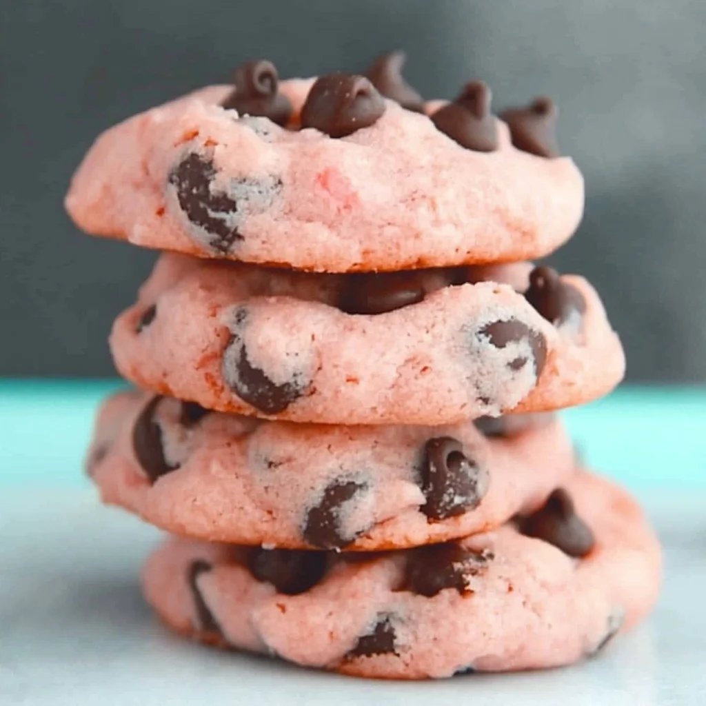 Strawberry Cake Mix Cookies with Chocolate Chips