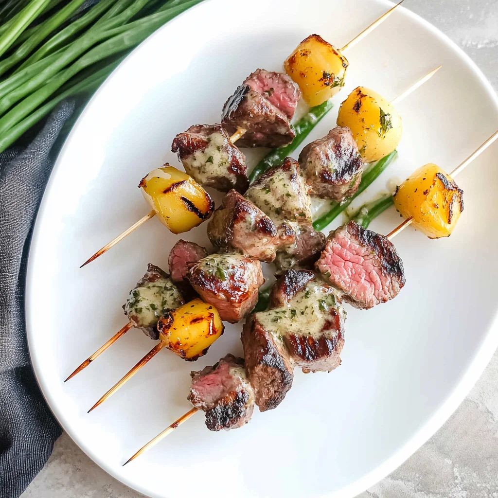 Garlic Butter Steak Bites on Skewers