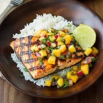 Grilled Salmon with Mango Salsa and Coconut Rice