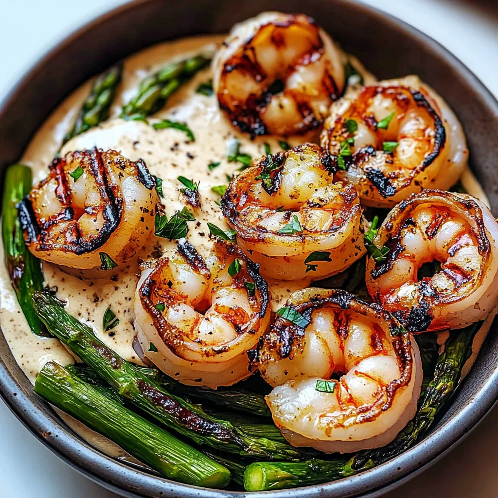 Grilled Shrimp Bowl with Asparagus & Creamy Garlic Sauce