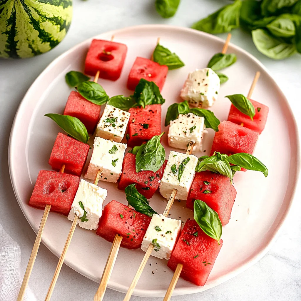 Watermelon Skewers With Feta, Mint, & Basil