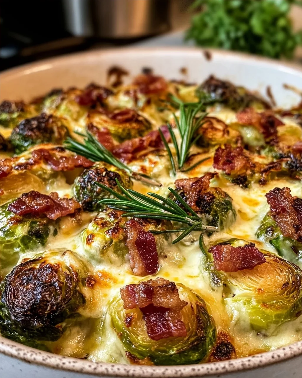 Baked Brussels Sprouts with Bacon and Cheese
