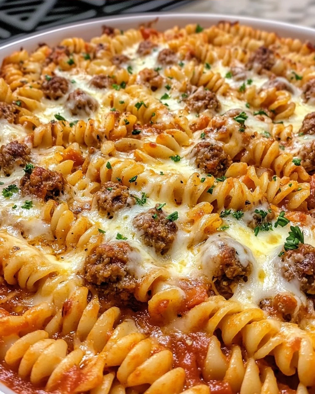 Baked Fusilli with Mini Meatballs and Mozzarella
