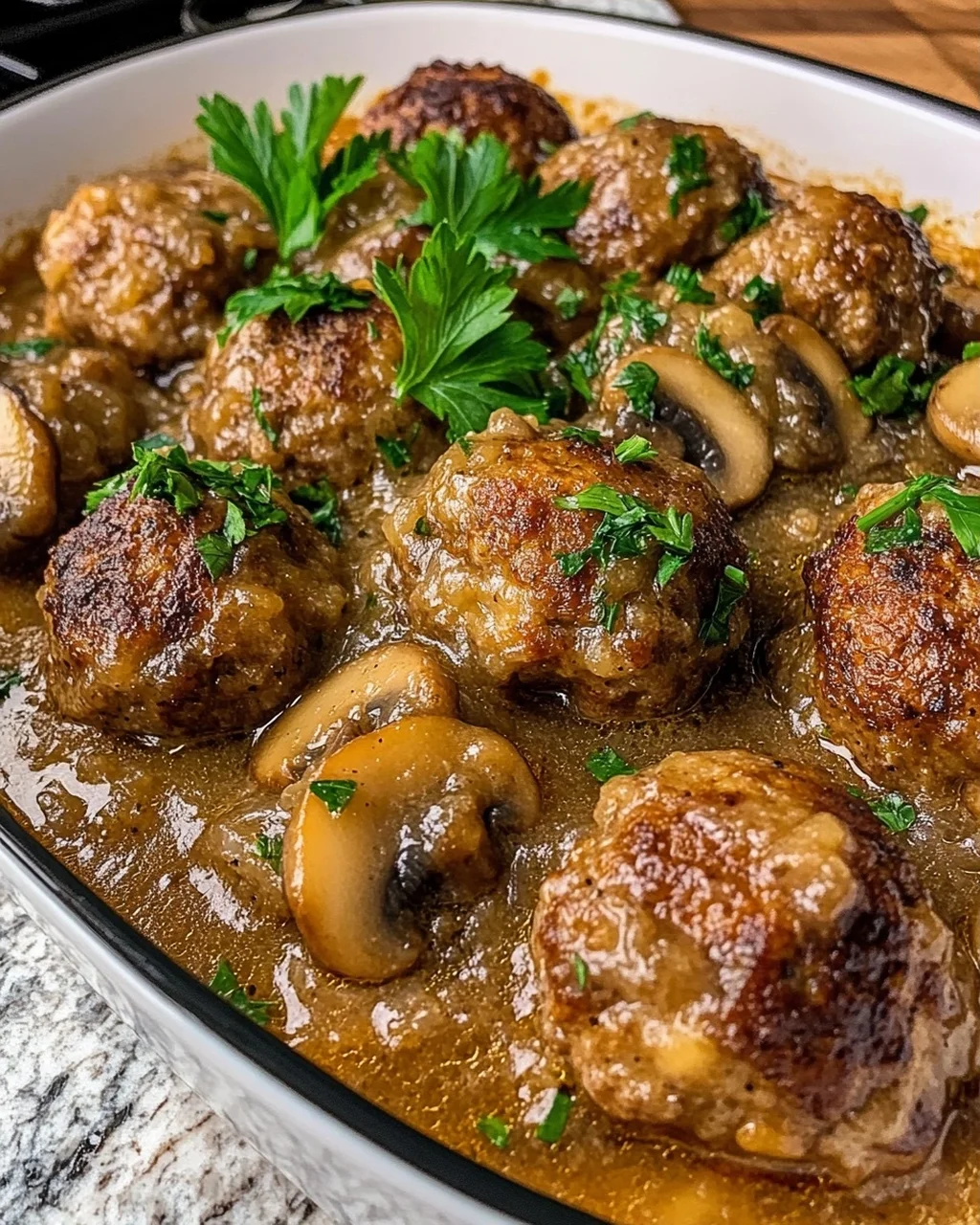 Baked Meatballs with Mushroom Gravy