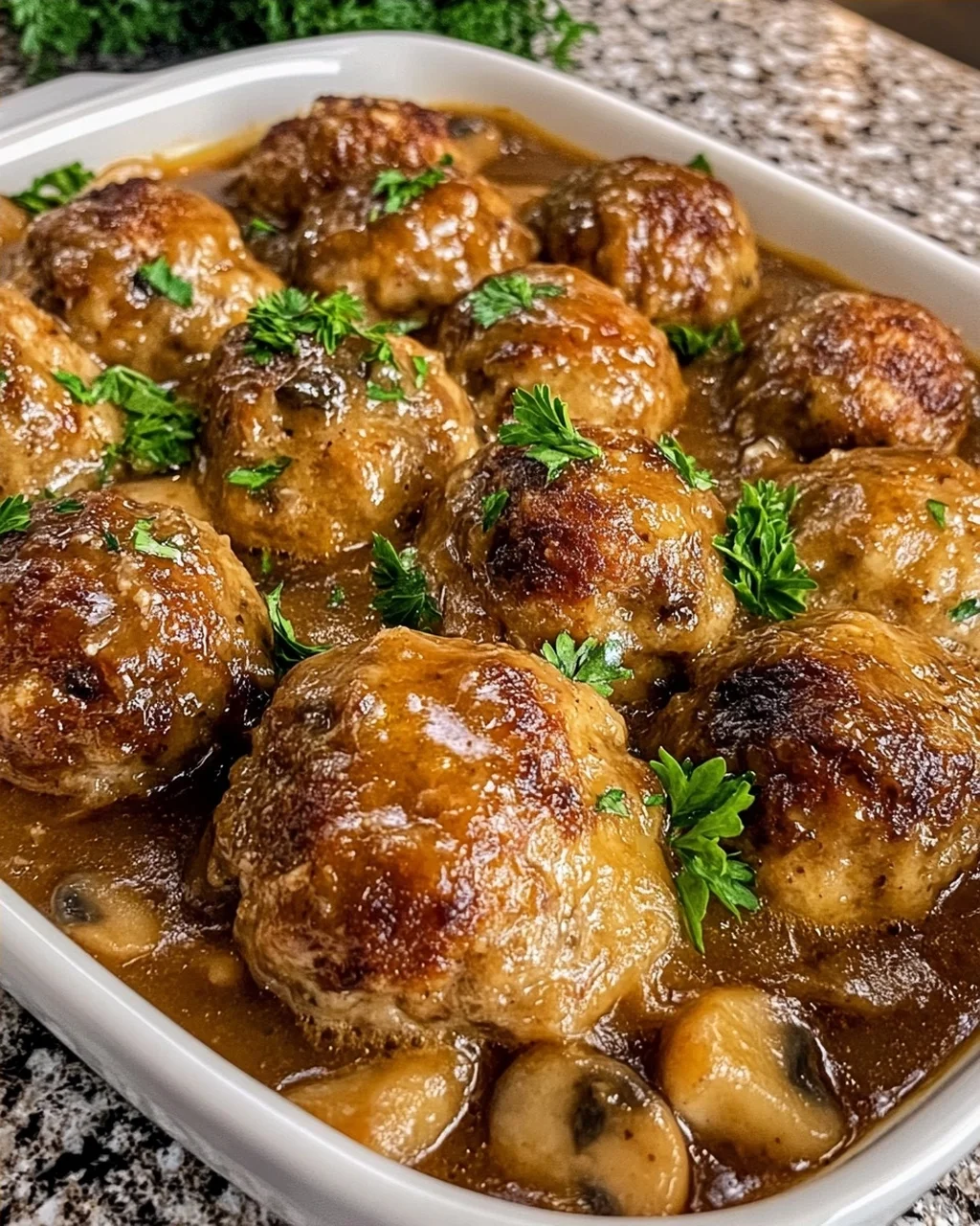 Baked Meatballs with Mushroom Gravy
