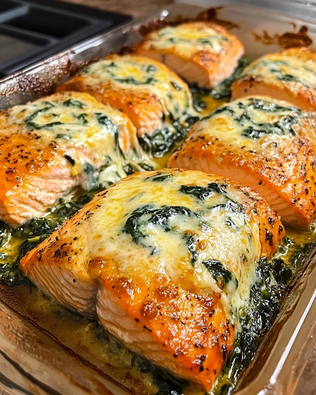 Baked Salmon with Spinach and Cheese