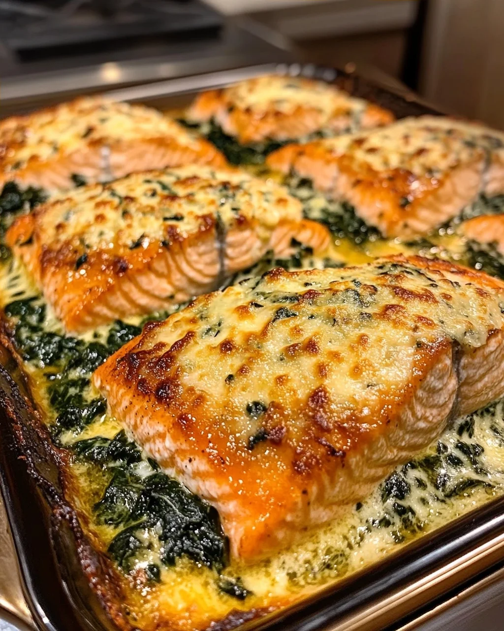 Baked Salmon with Spinach and Cheese