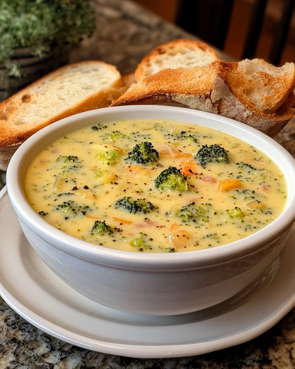 Broccoli Cheese Soup with Garlic Bread