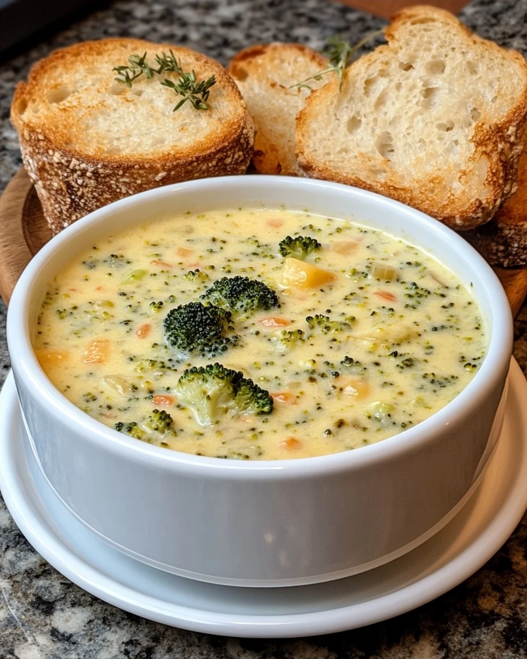 Broccoli Cheese Soup with Garlic Bread