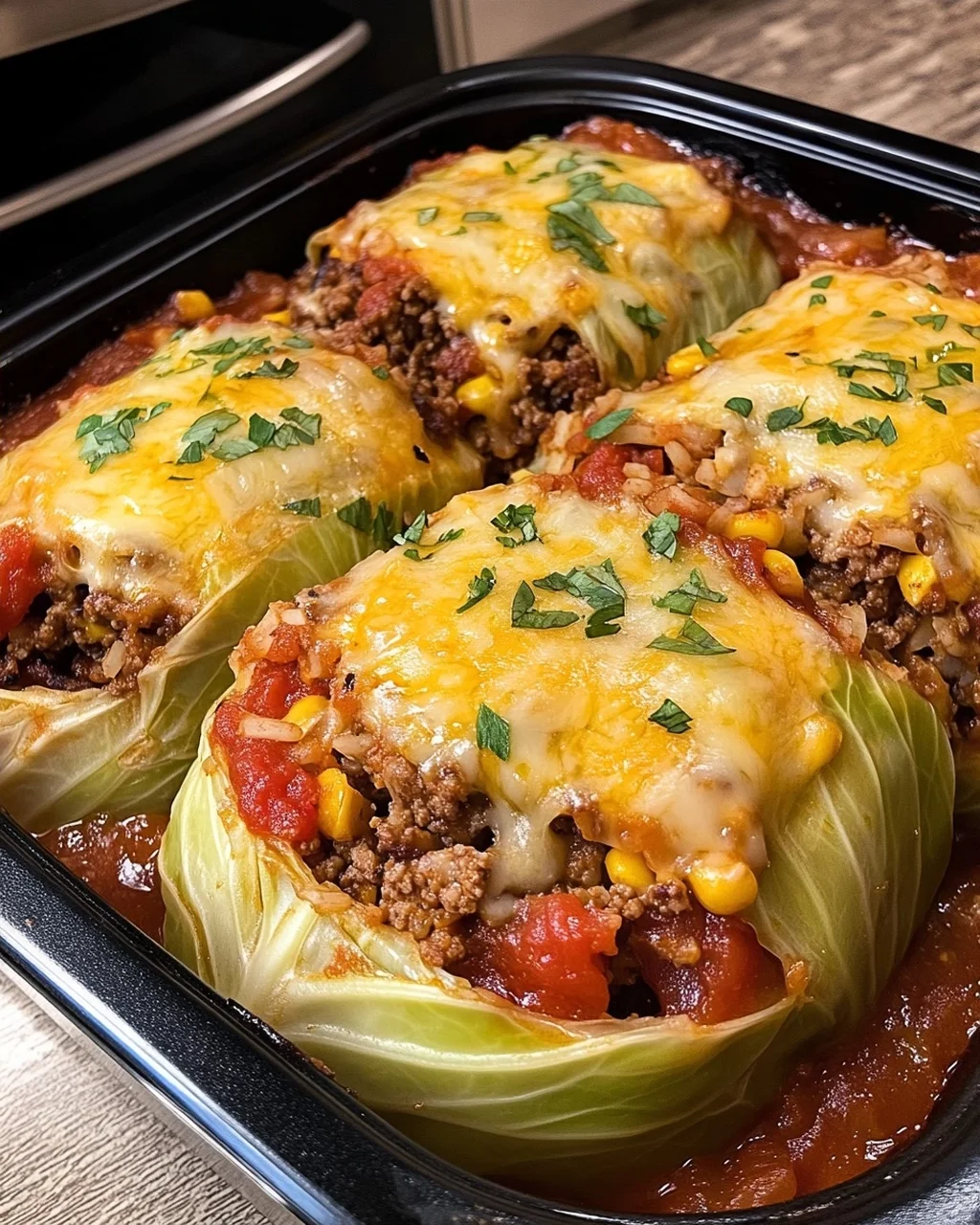 Cabbage Rolls with Ground Beef and Cheese