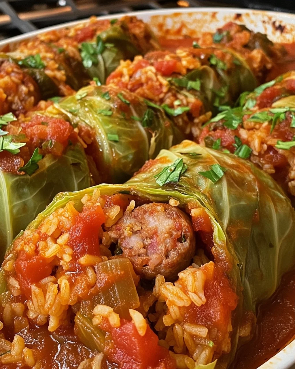 Cabbage Rolls with Sausage and Rice