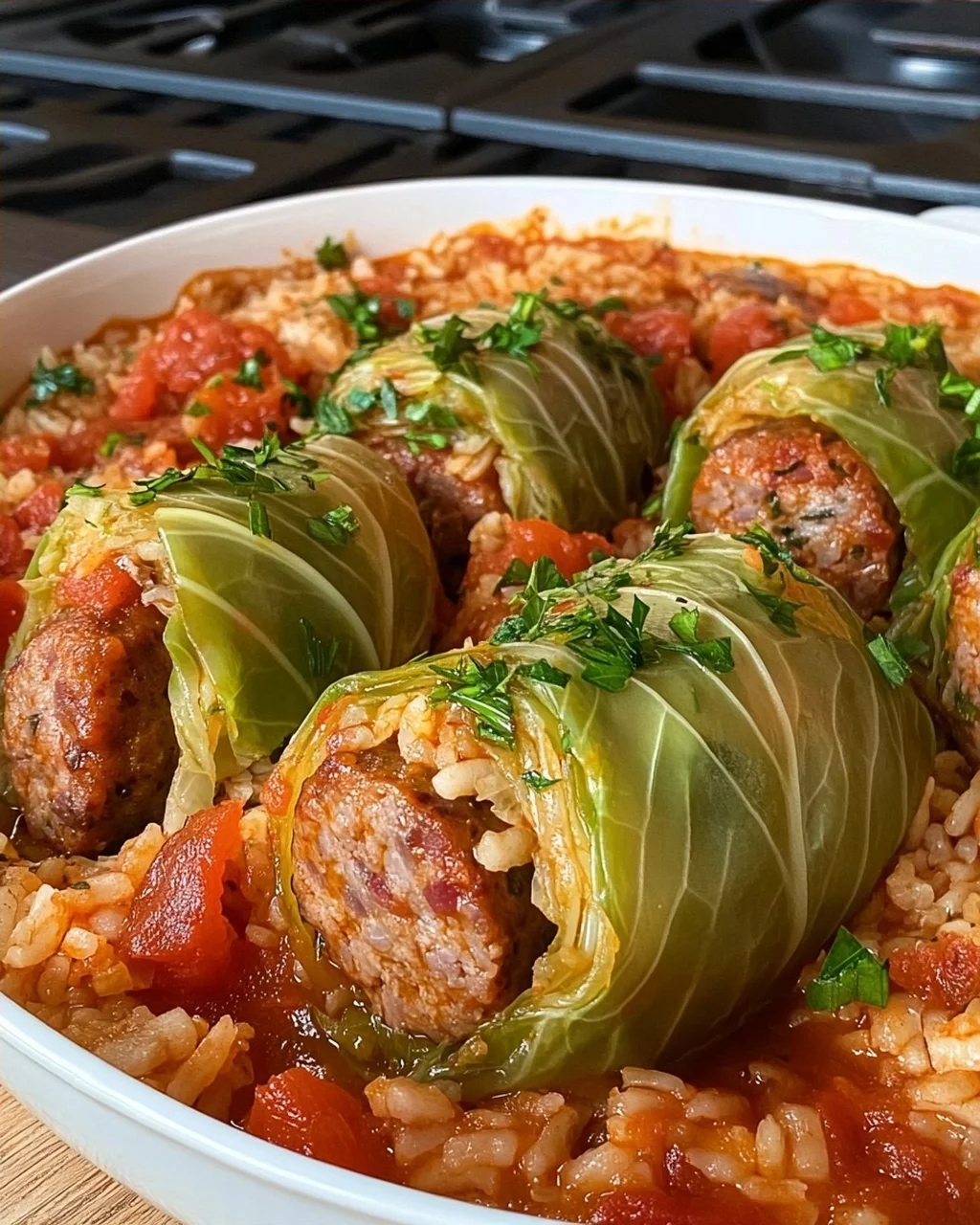 Cabbage Rolls with Sausage and Rice