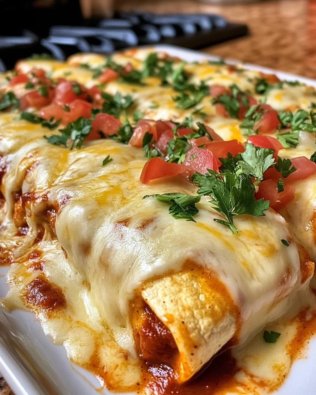 Cheese Enchiladas with Diced Tomatoes and Parsley