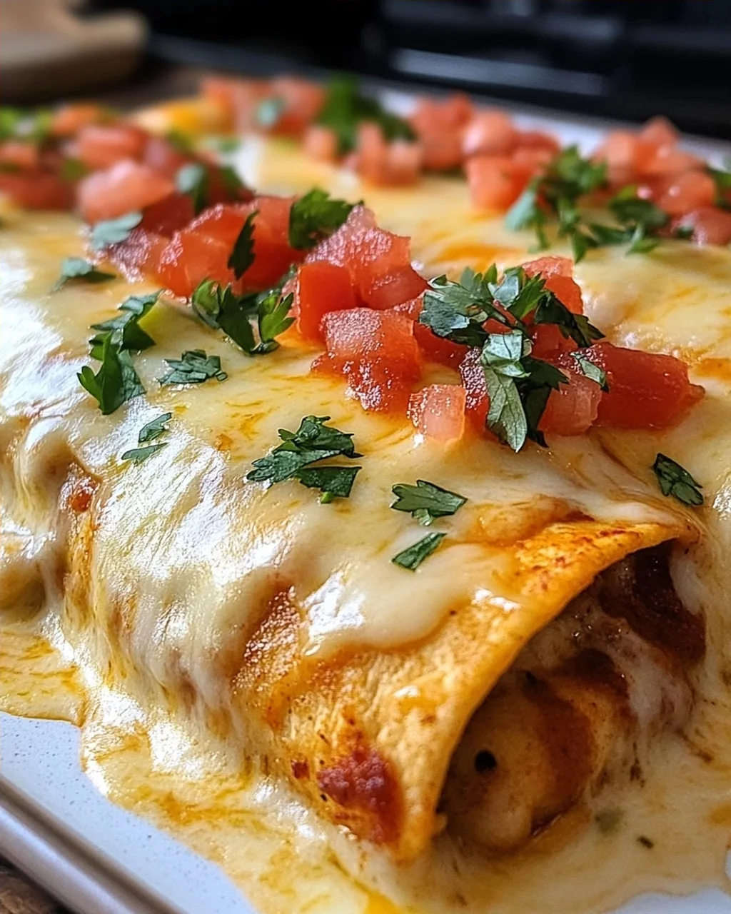 Cheese Enchiladas with Diced Tomatoes and Parsley