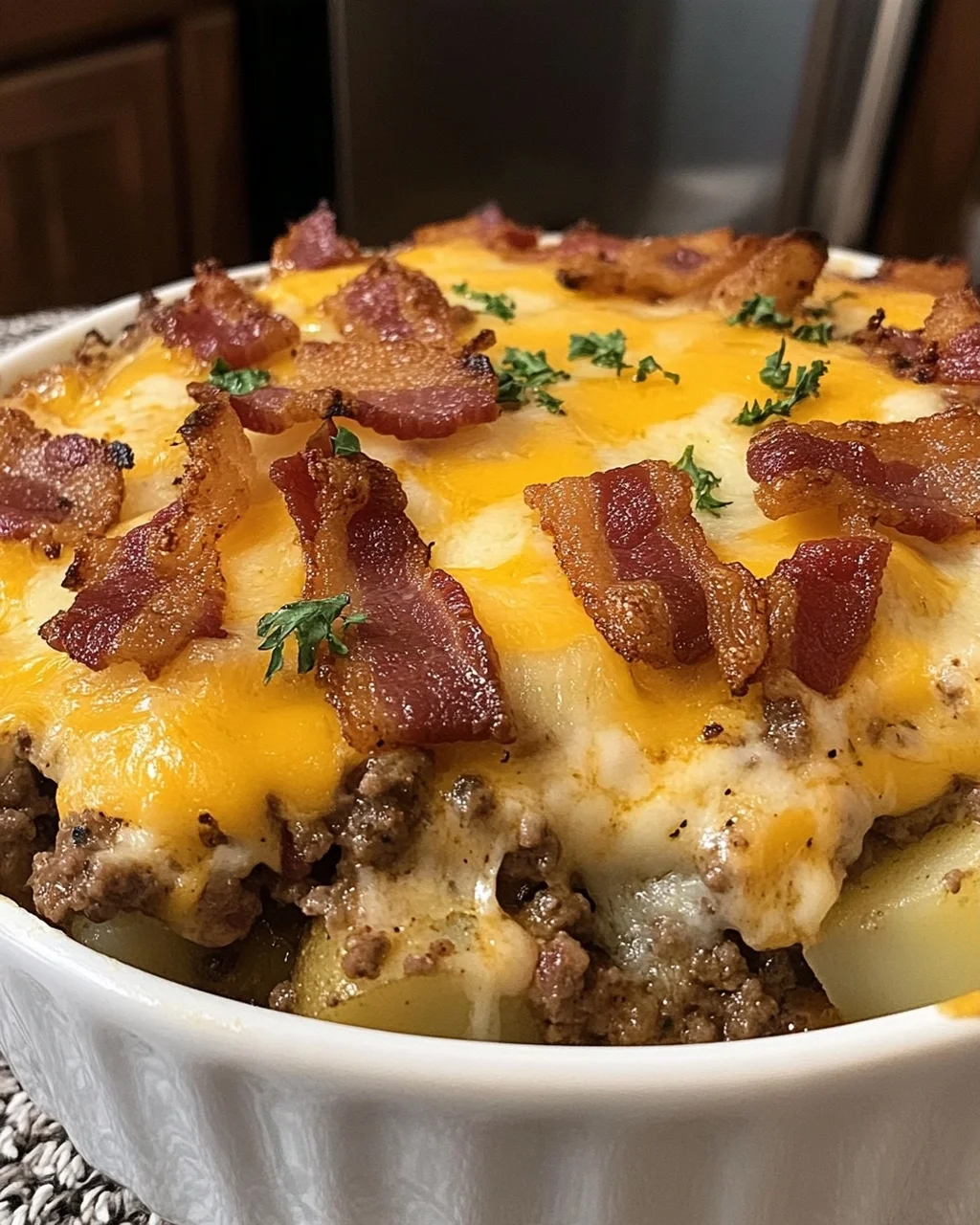 Cheesy Bacon Cheeseburger Potato Casserole