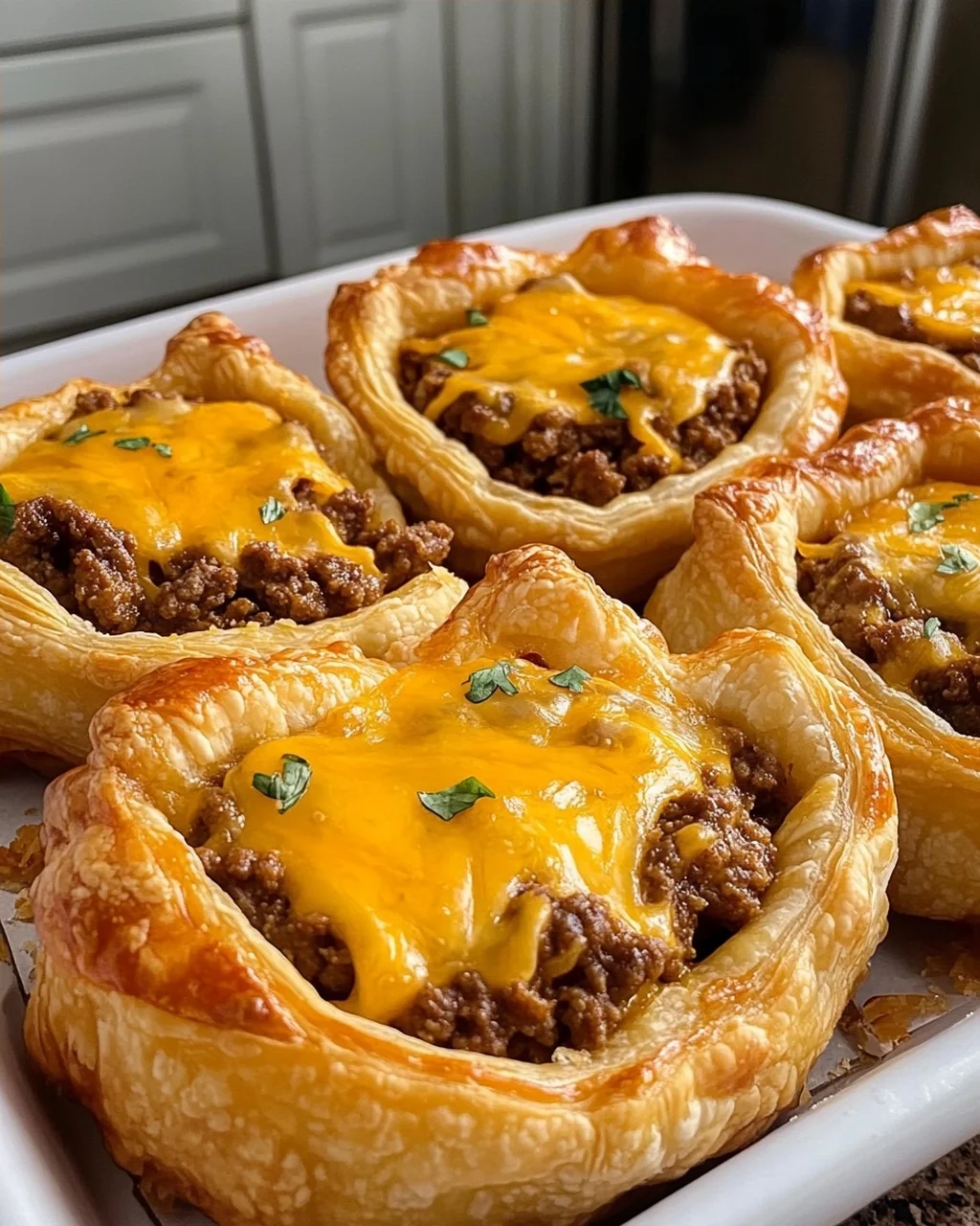 Cheesy Beef Taco Puff Pastry Cups