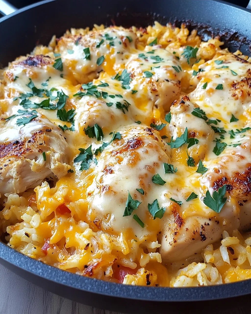 Cheesy Chicken and Rice Skillet