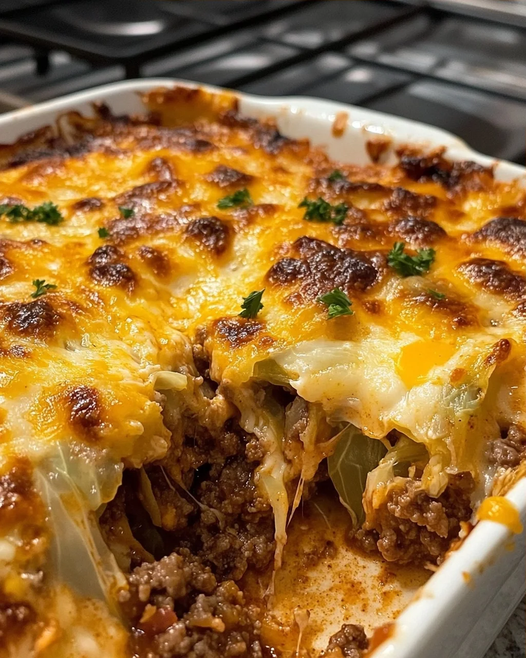 Cheesy Ground Beef & Cabbage Casserole