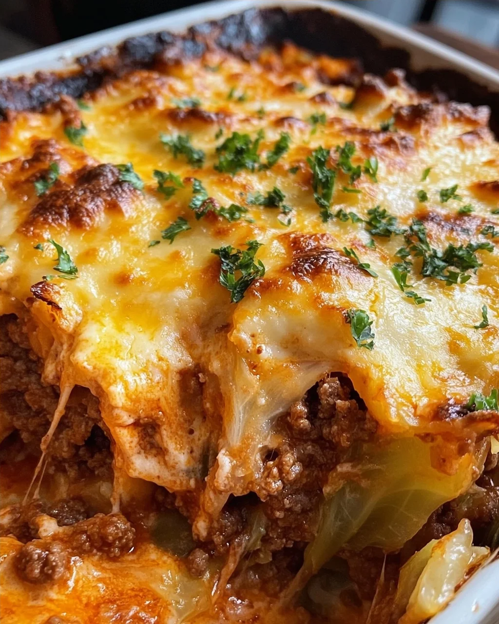 Cheesy Ground Beef & Cabbage Casserole