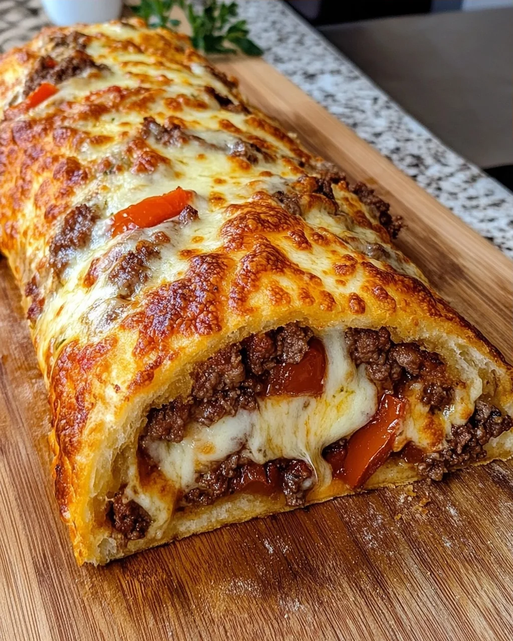 Cheesy Italian Beef & Pepper Stuffed Stromboli