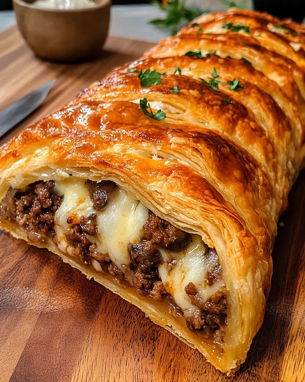 Cheesy Meat and Mushroom Stuffed Pastry
