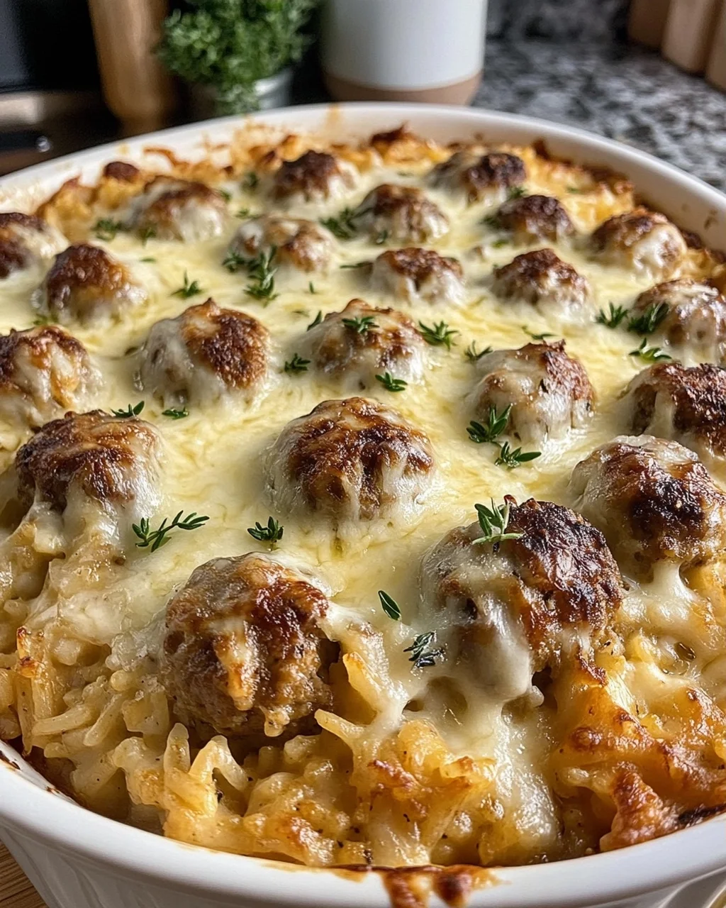 Cheesy Meatball & Mushroom Rice Casserole