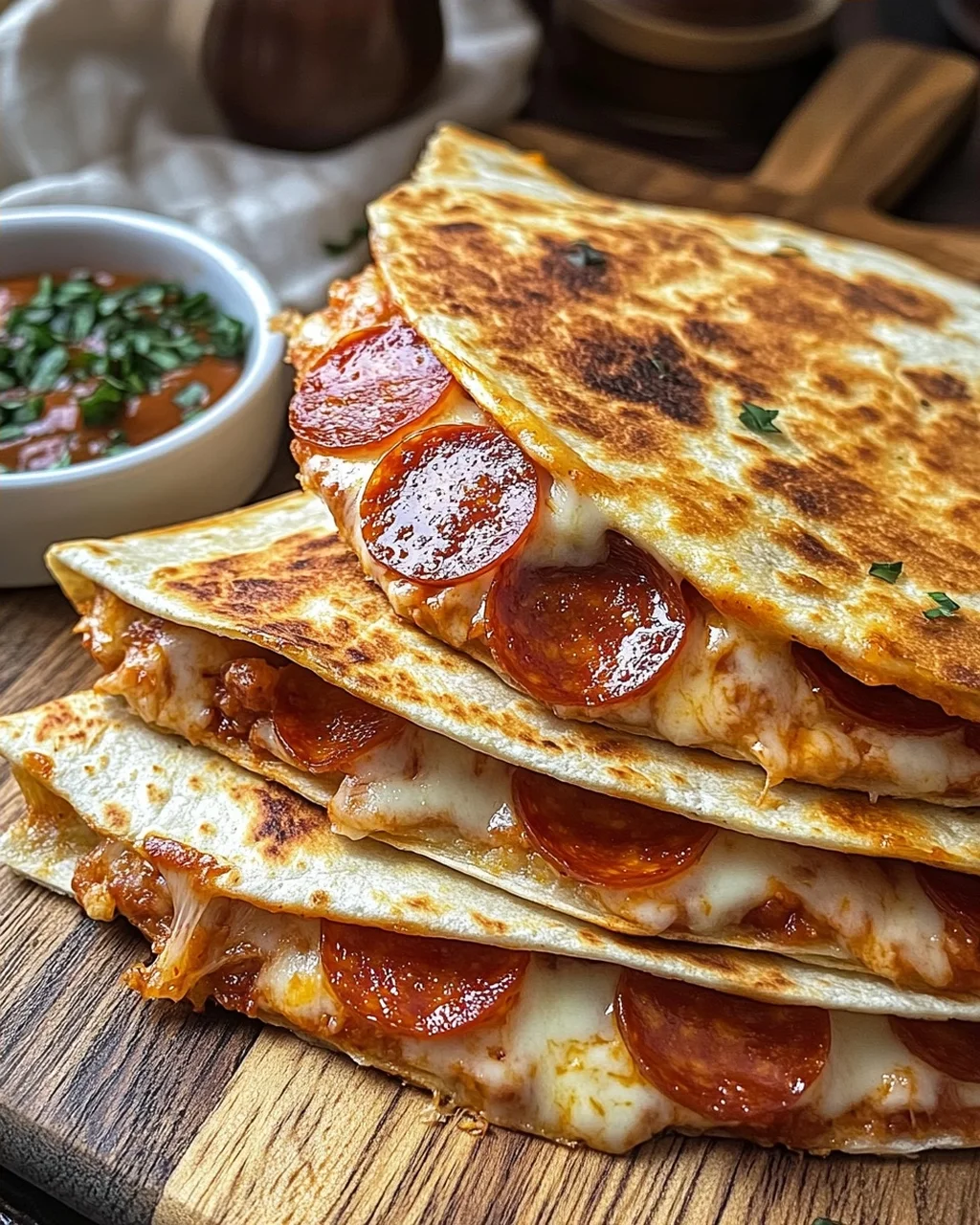 Cheesy Pepperoni Pizza Quesadillas