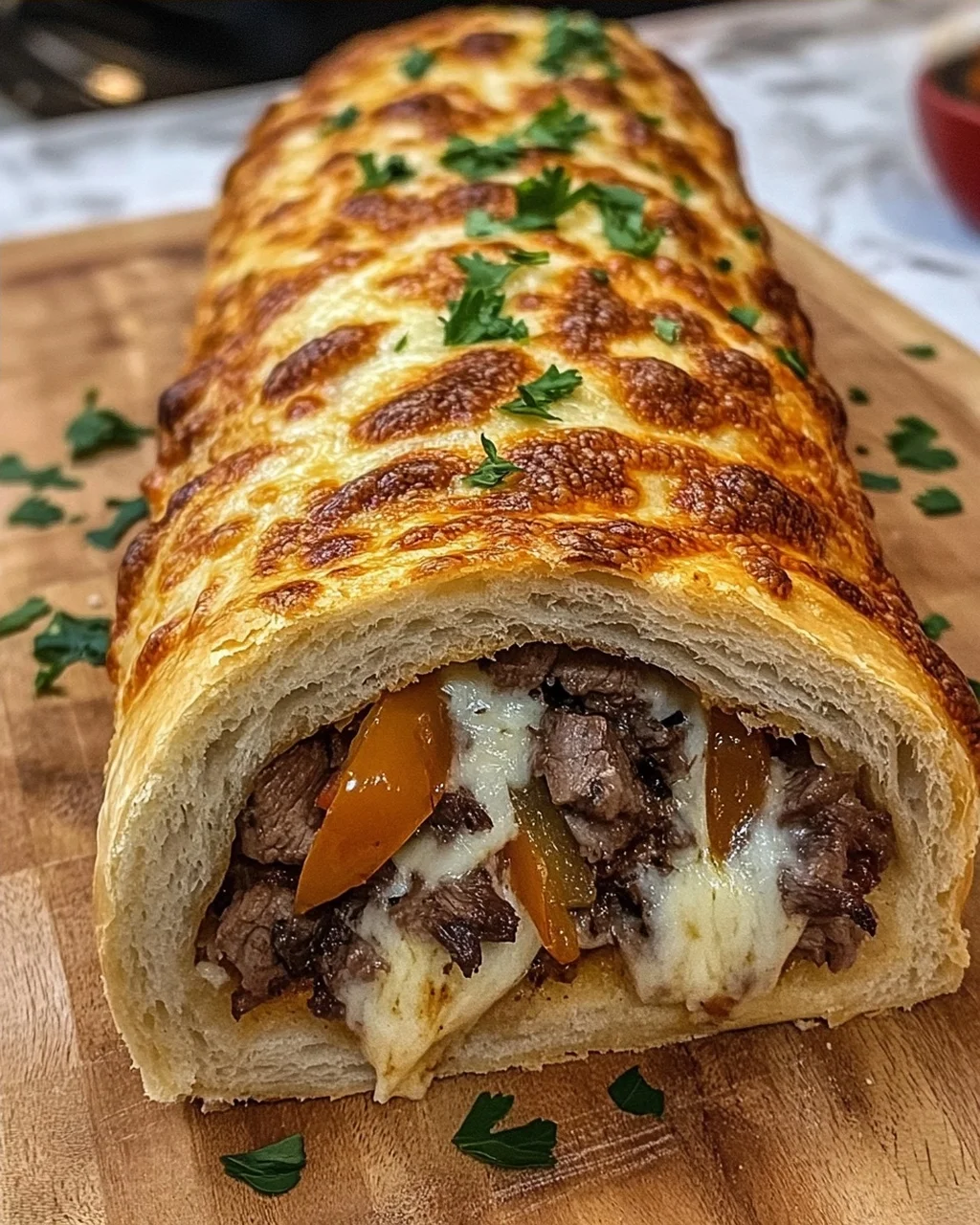 Cheesy Philly Cheesesteak Stromboli