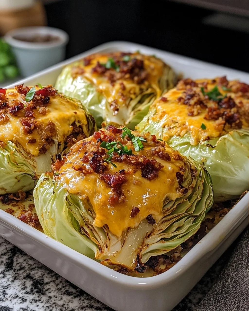 Cheesy Roasted Cabbage Boats with Crispy Turkey Bacon