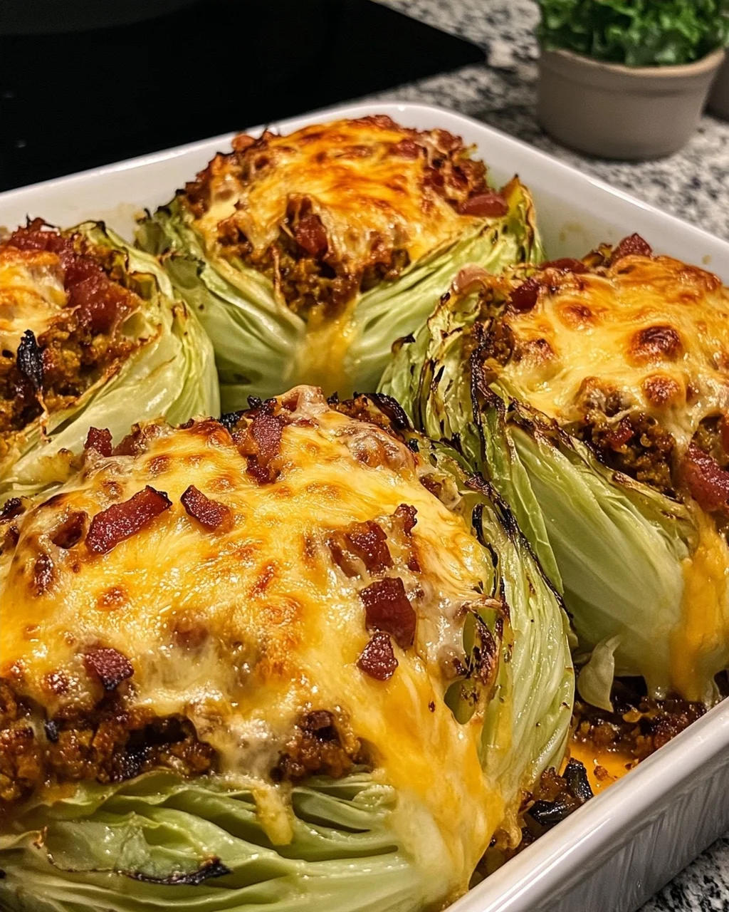Cheesy Roasted Cabbage Boats with Crispy Turkey Bacon