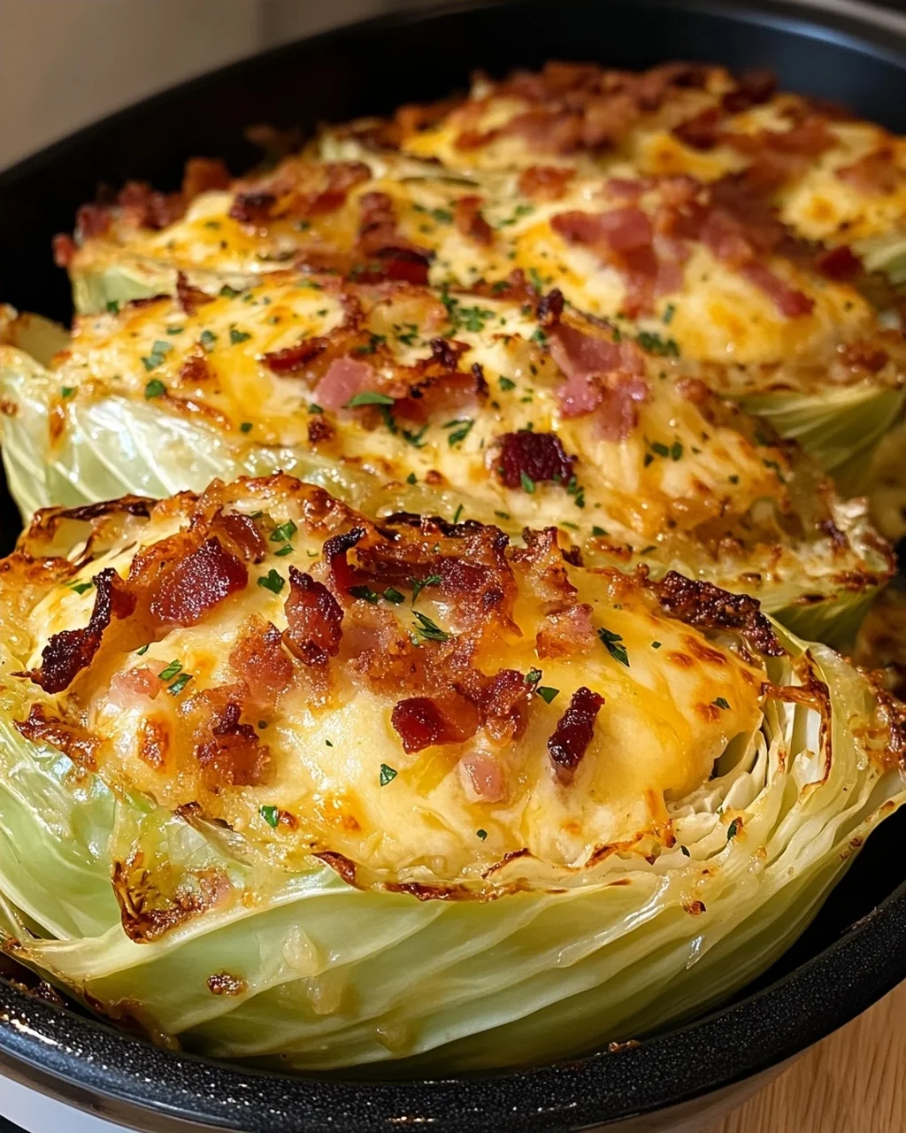 Cheesy Roasted Cabbage Boats with Crispy Turkey Bacon