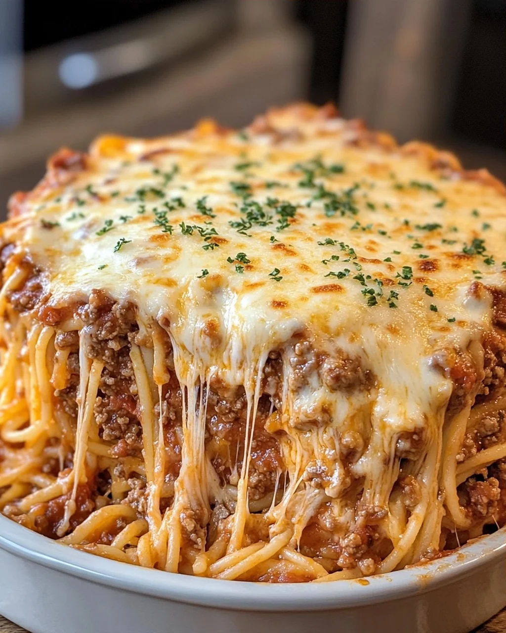 Creamy Cheesy Beef Spaghetti Bake