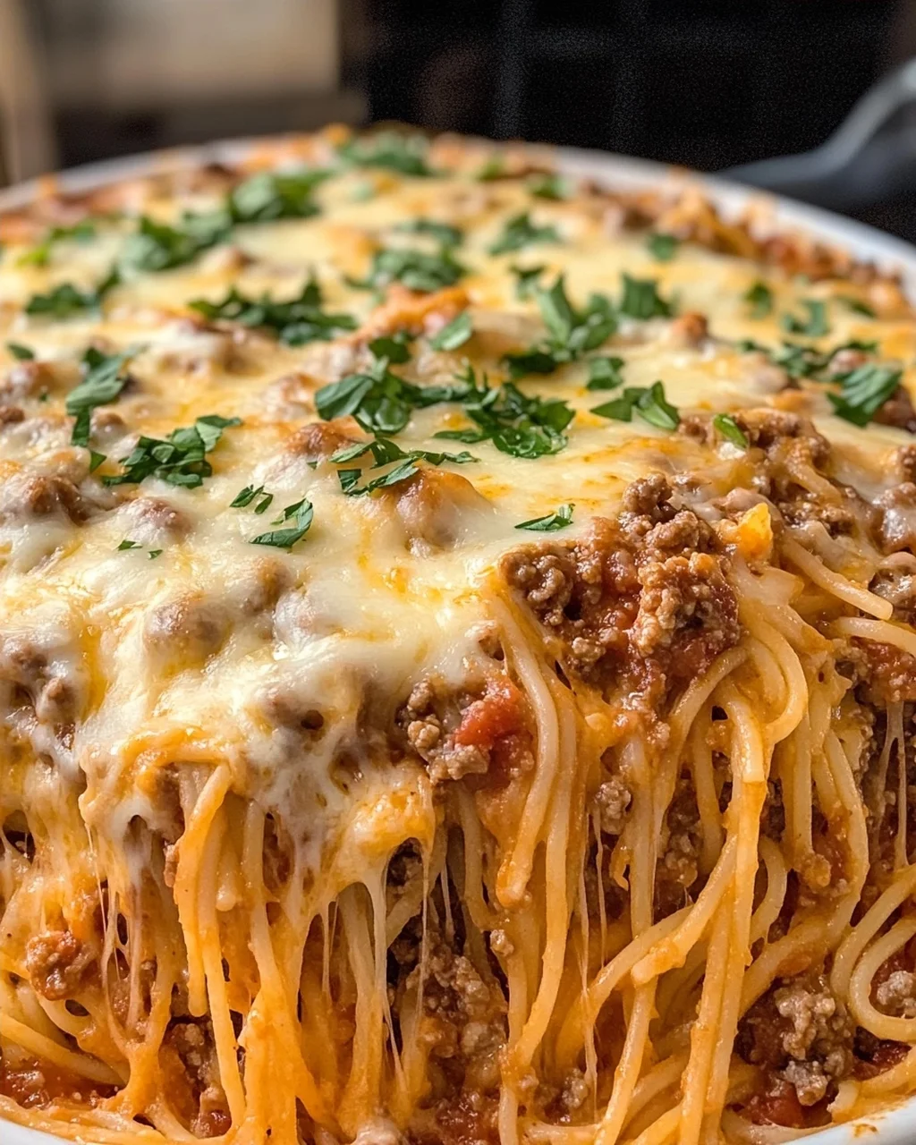 Creamy Cheesy Beef Spaghetti Bake