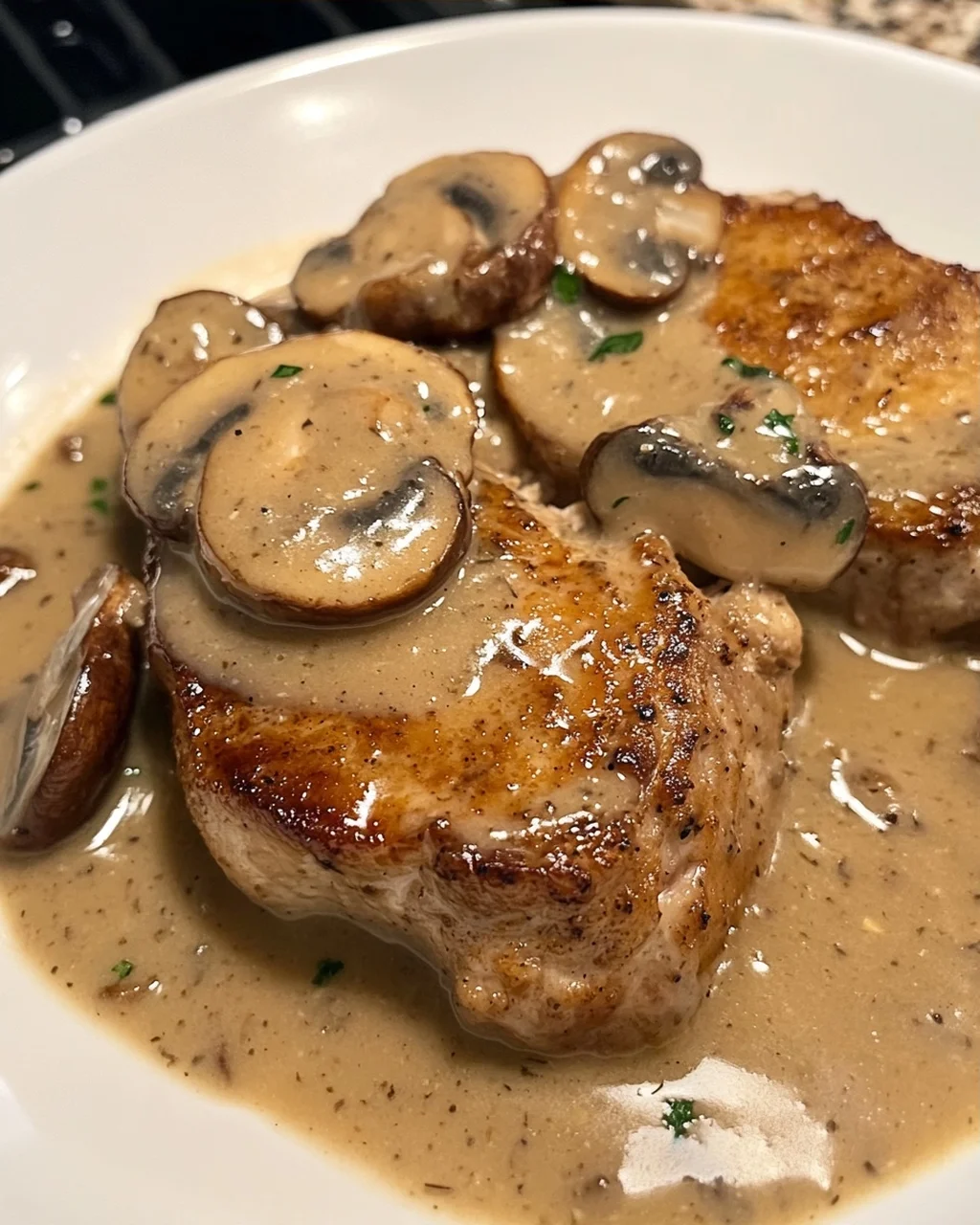 Creamy Crockpot Ranch Pork Chops with Mushroom Gravy
