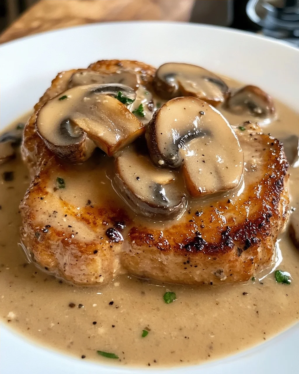 Creamy Crockpot Ranch Pork Chops with Mushroom Gravy
